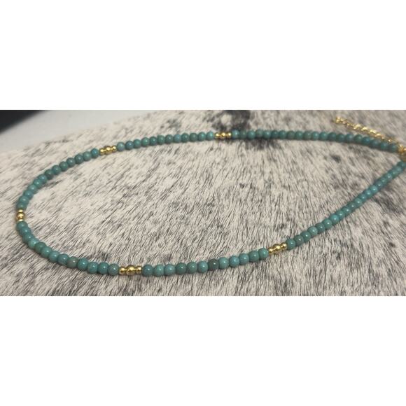 Native American Gold Over Sterling Navajo Pearl Turquoise Round Necklace 16”-18” - Picture 6 of 12